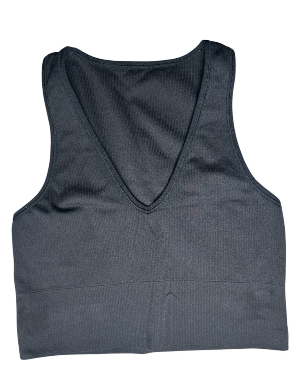 Athleta Ribbed Cropped V Neck Tank Black Size Medium